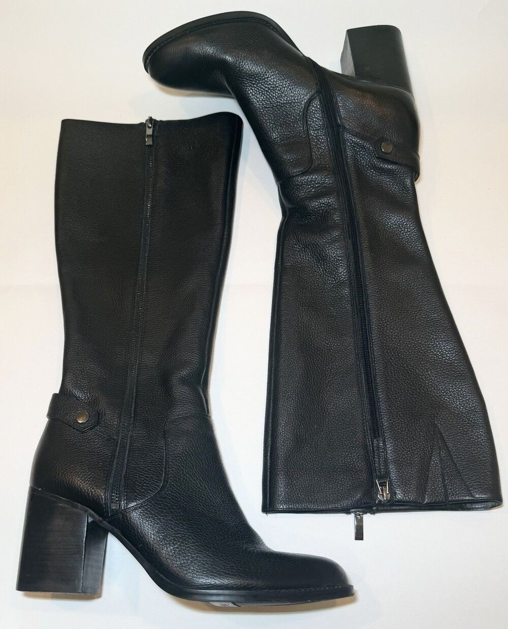 Franco Sarto Ashira Black Pebbled Leather Knee High Boots 9.5M Block Hee